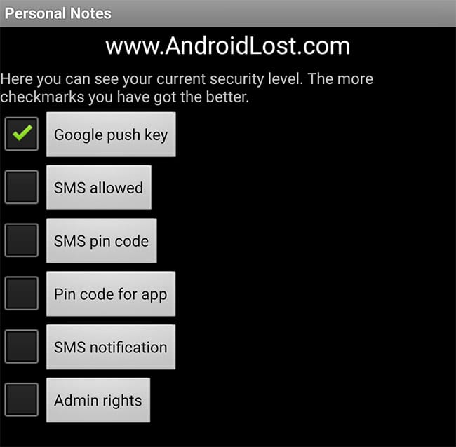 menu de opciones de android lost